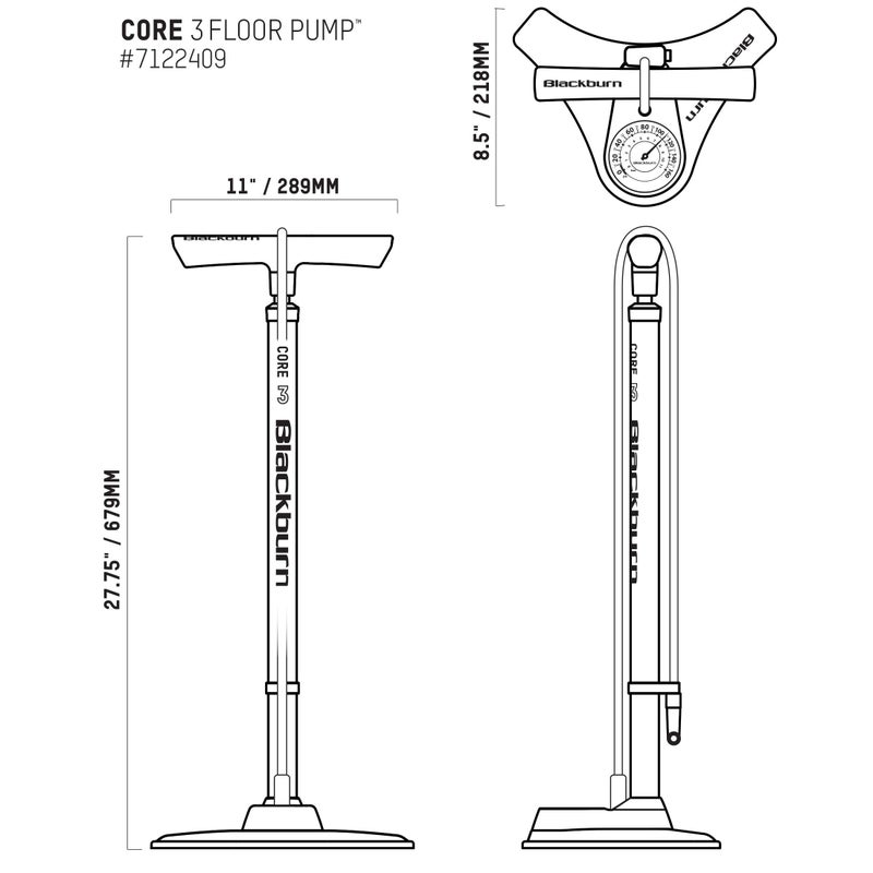 Blackburn Core Bike Floor Pump (Silver, Core 3) - Image 2